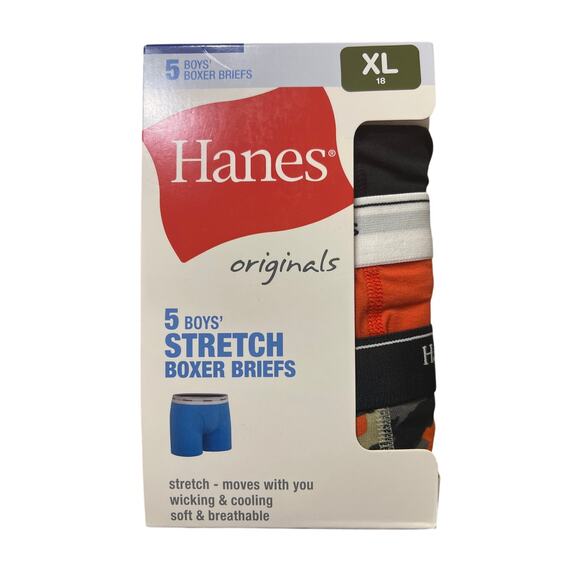 Hanes Originals Boys' Boxer Brief Underwear, Orange & Assorted, 5-Pack XL New - Picture 1 of 5